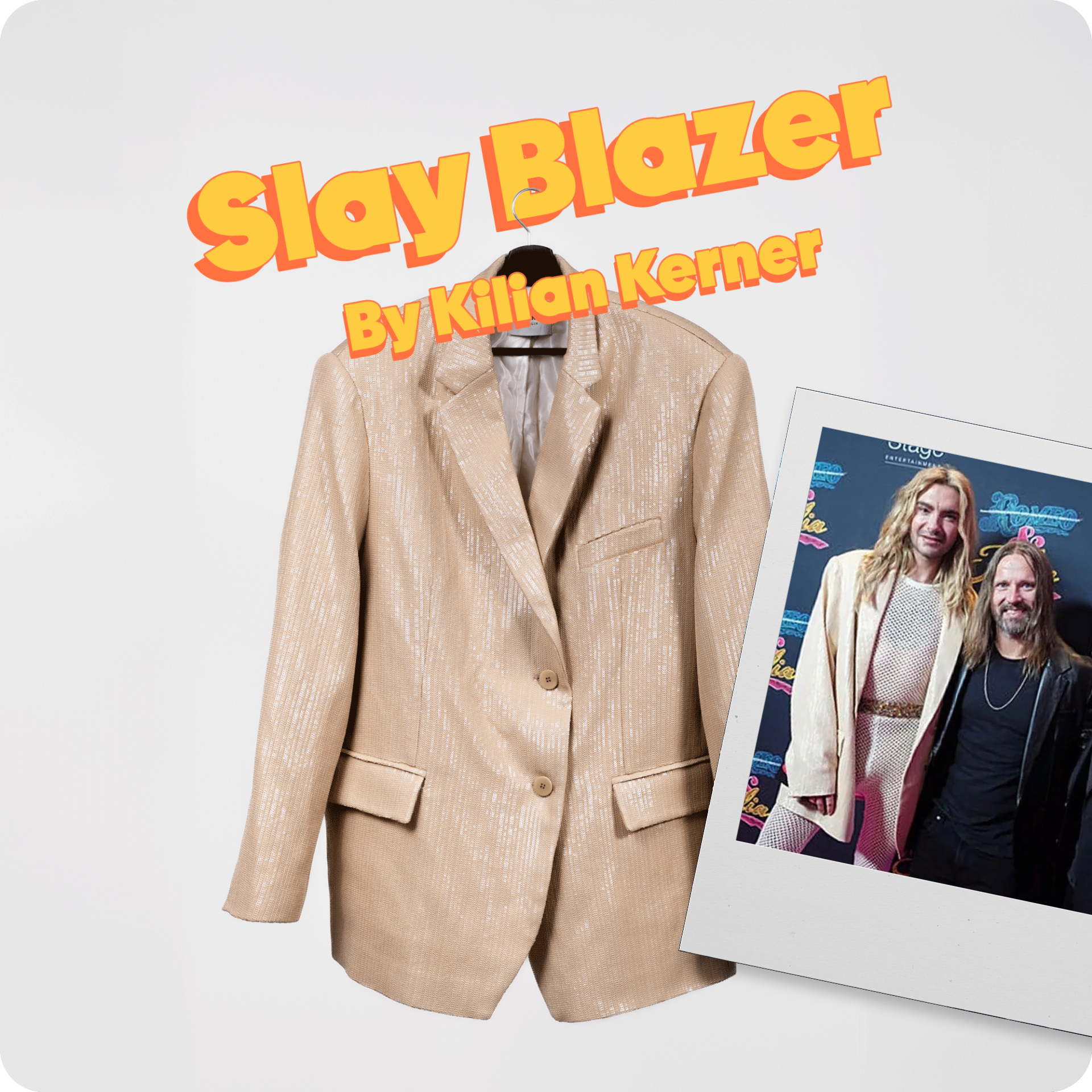 Gold sequined blazer with shoulder pads against a white background